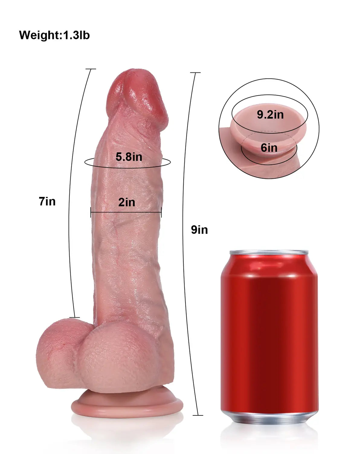 Jason 9" x 2" - Flexible Suction Dildo with Red Glans and Veins