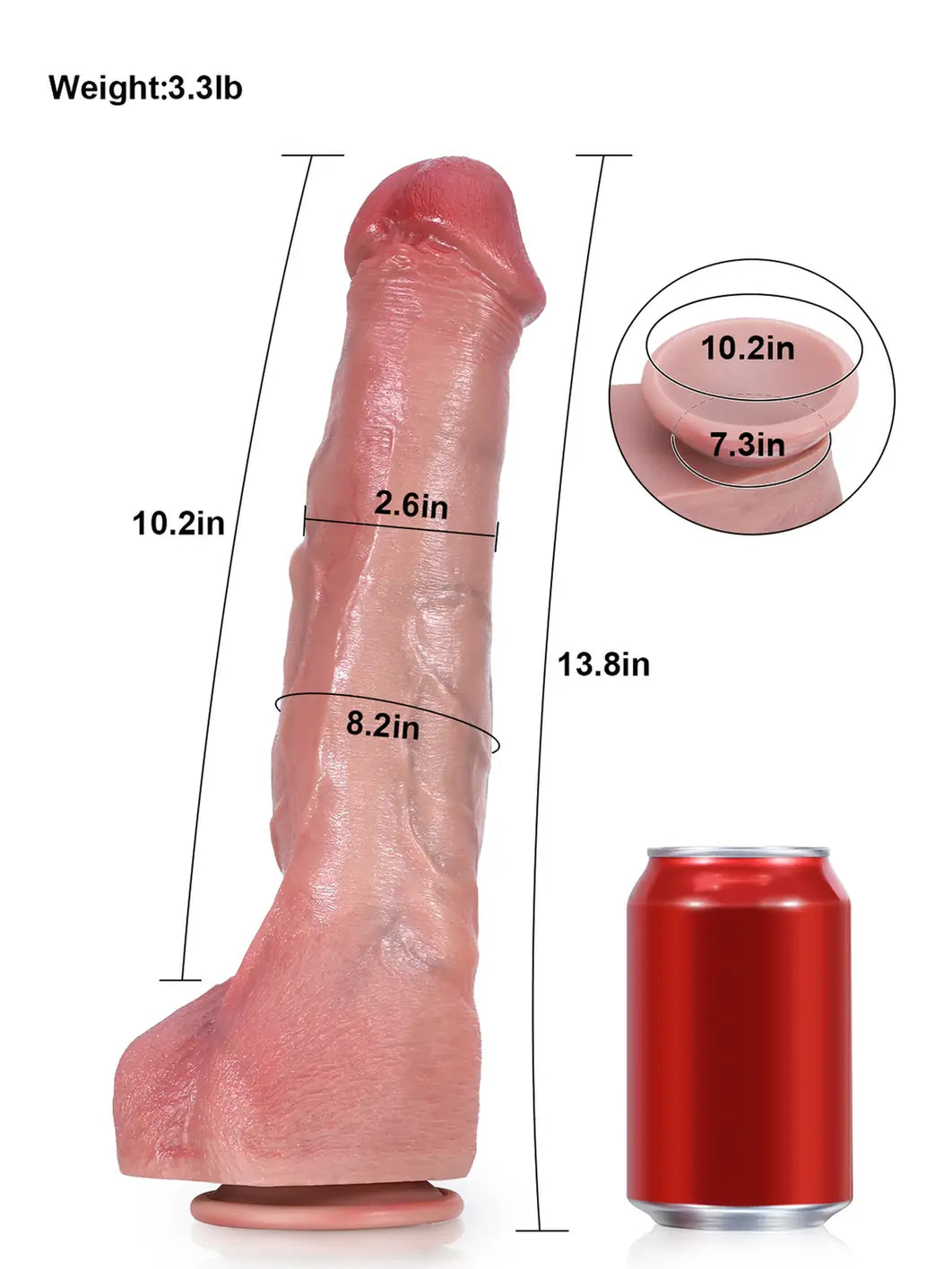 Jeff 13.8" x 2.6" -XXL Enlarged Realistic Dildo with Tapered Shaft Design