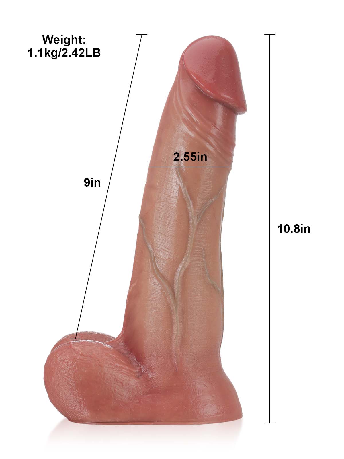 Raptor 10.8" x 2.5" Sliding Skin Vac-U-Lock BBC Dildo With Moving Balls & Suction Cup