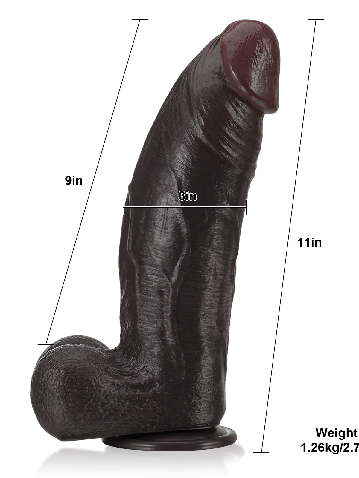 Zeus 11" x 3" BBC Black Strong Extra Huge Thick Dual Density Dildo