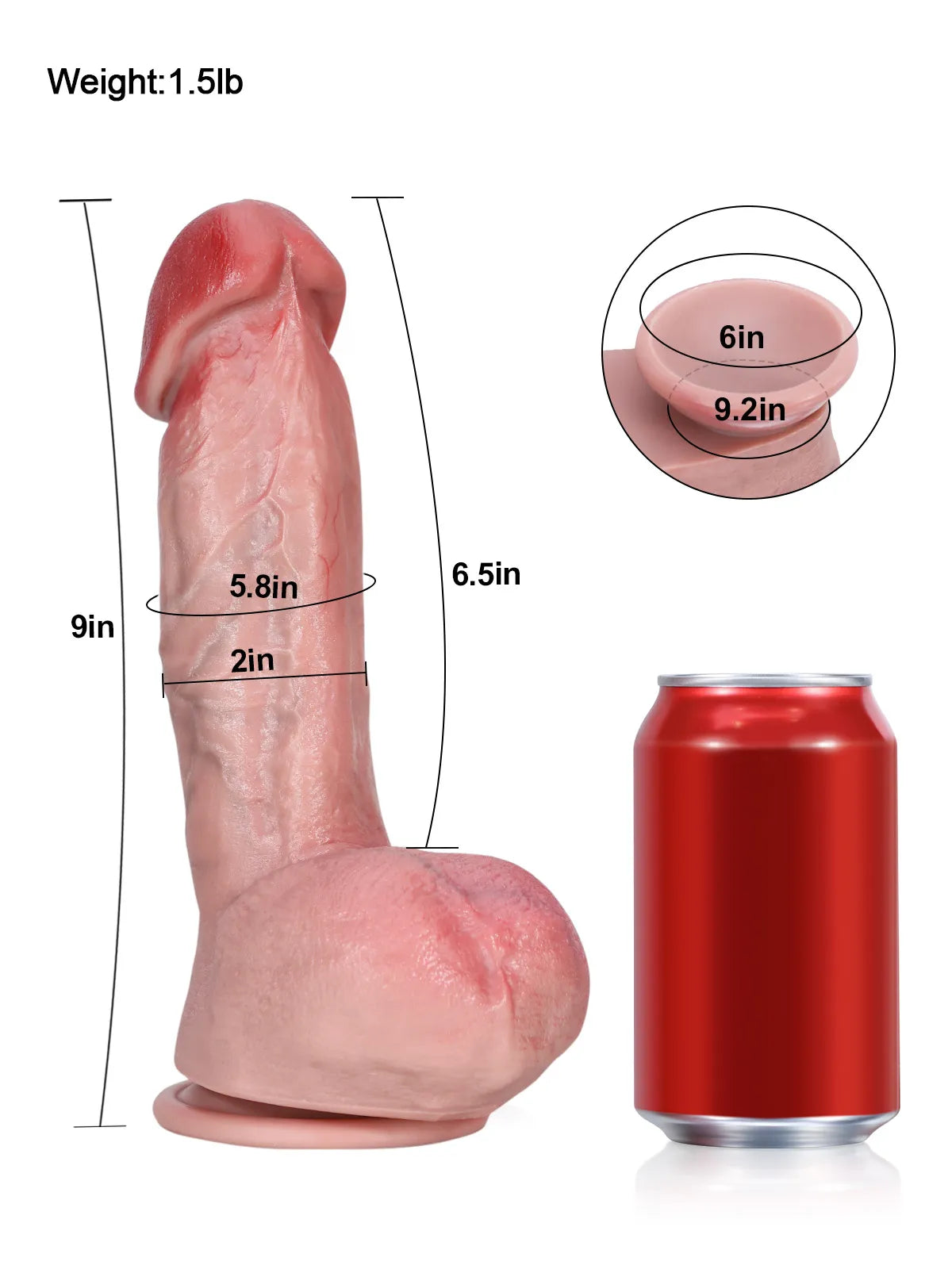 Jack 9" x 2" - Flesh Thick Realistic Big Mushroom Head Glans Dildo
