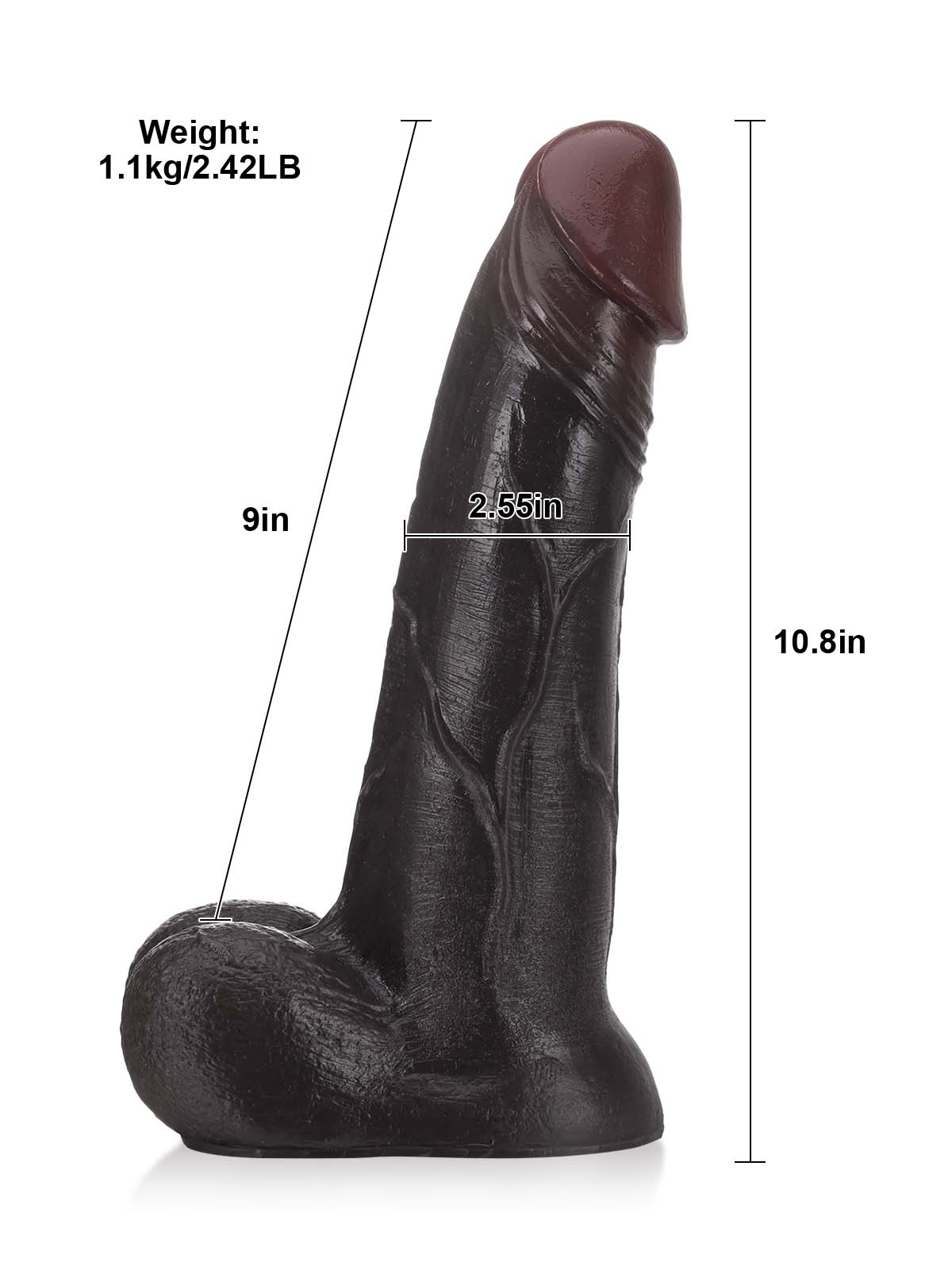 Raptor  10.8" x 2.5" Huge Thick Sliding Skin Vac-U-Lock Dildo With Moving Balls & Suction Cup