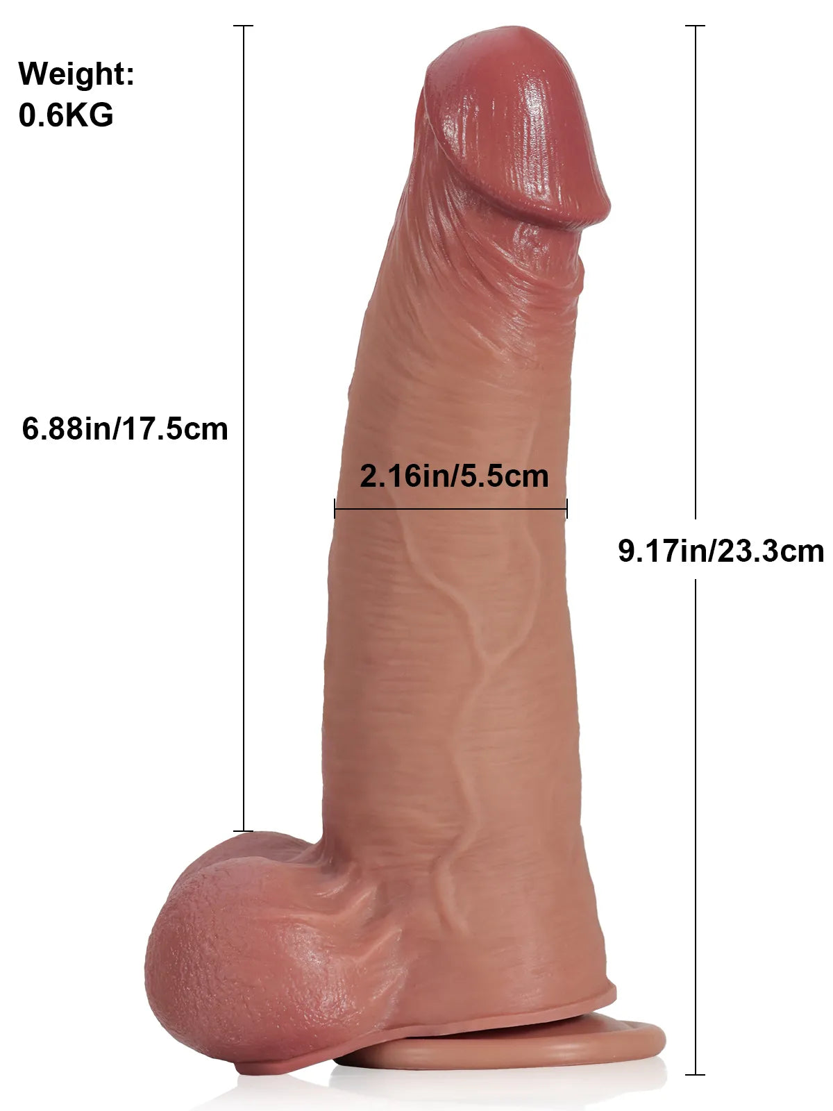 Joshua 9" x 2" Brown Soft Skin Thick Sliding Skin Dildo With Moving Balls