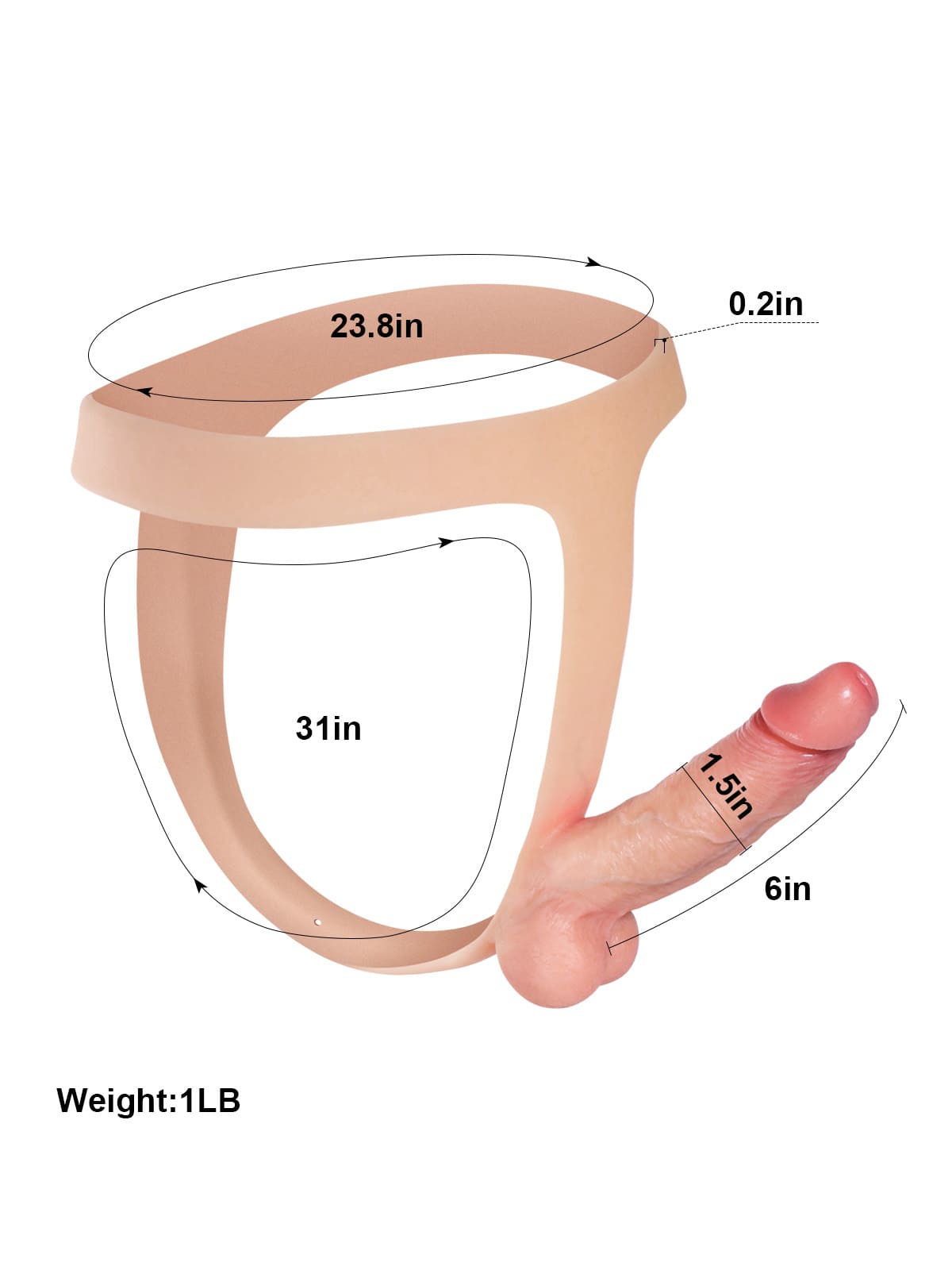 Nathan 6" x 1.5" Flesh Realistic Silicone Strapped Dirty Penis, Sexy Thong Style - with Dildo