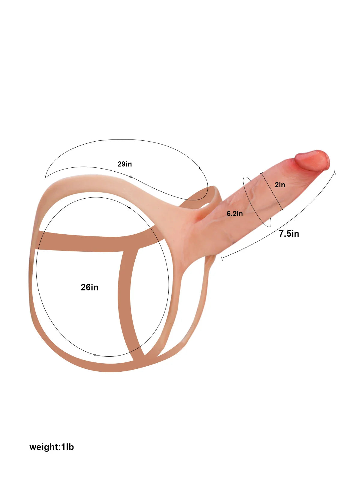 Emberfall 7.5" x 2" Hollow Strap-On with Penis Extension Sleeve For Women, Men, and Couples • ED Support • Wearable Design
