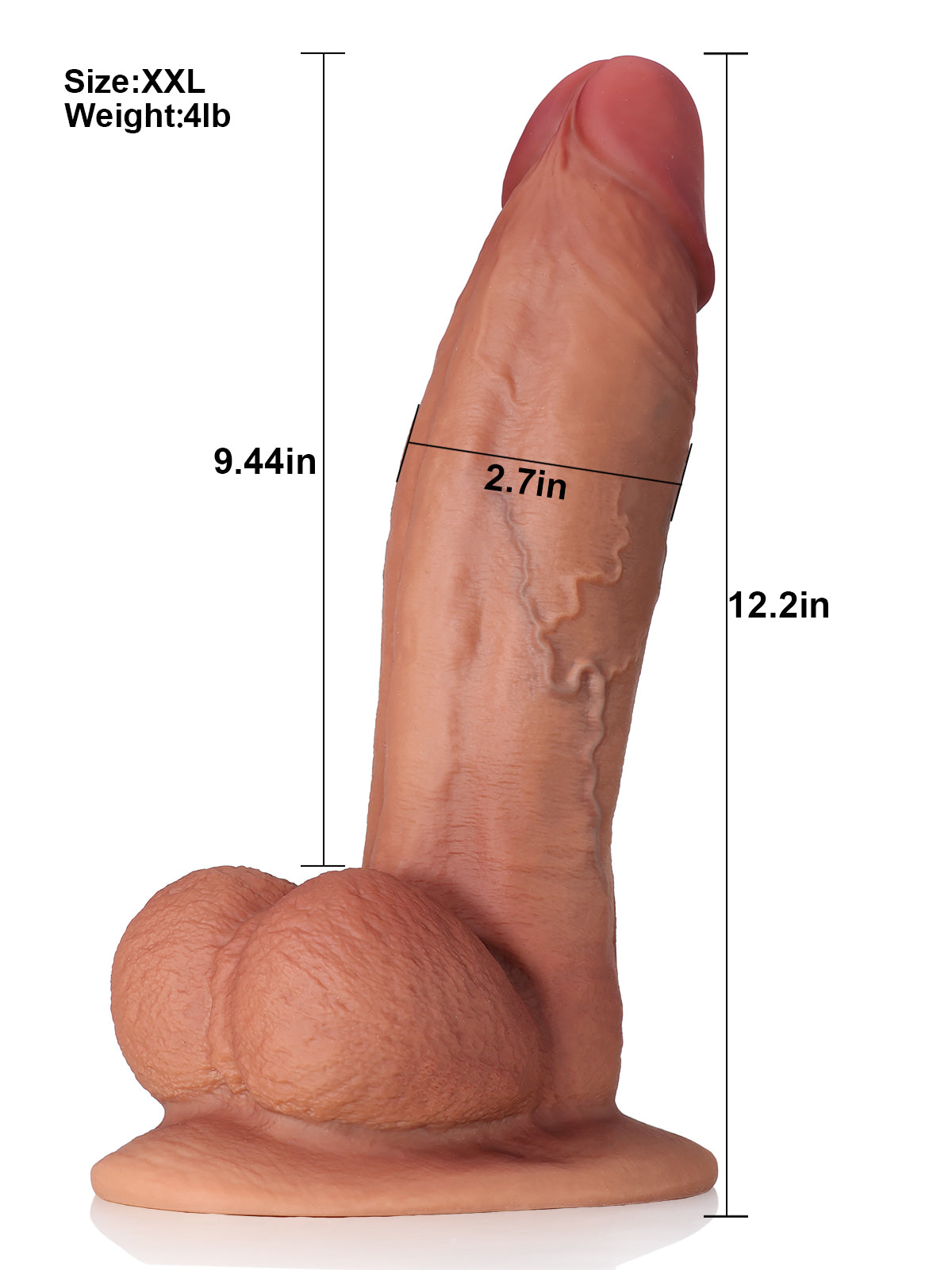 12" x 2.7" XXL Big Boy Huge Thick Realistic Curved Brown Dildo